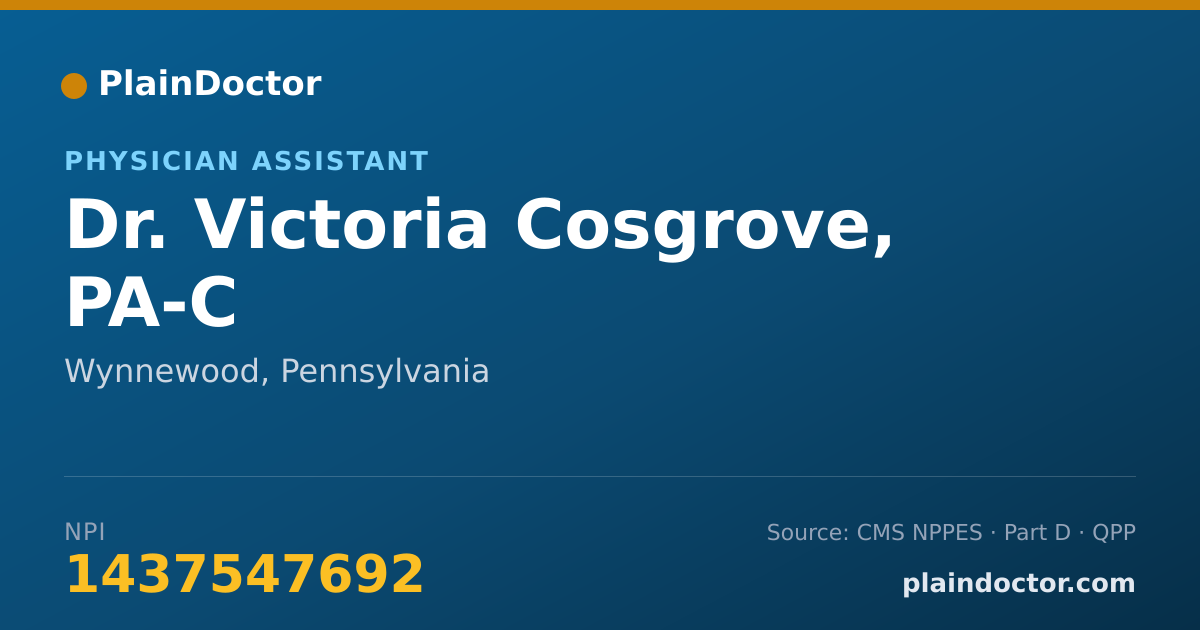 Shareable card for Victoria Cosgrove, PA-C - Physician Assistant, Wynnewood, PA