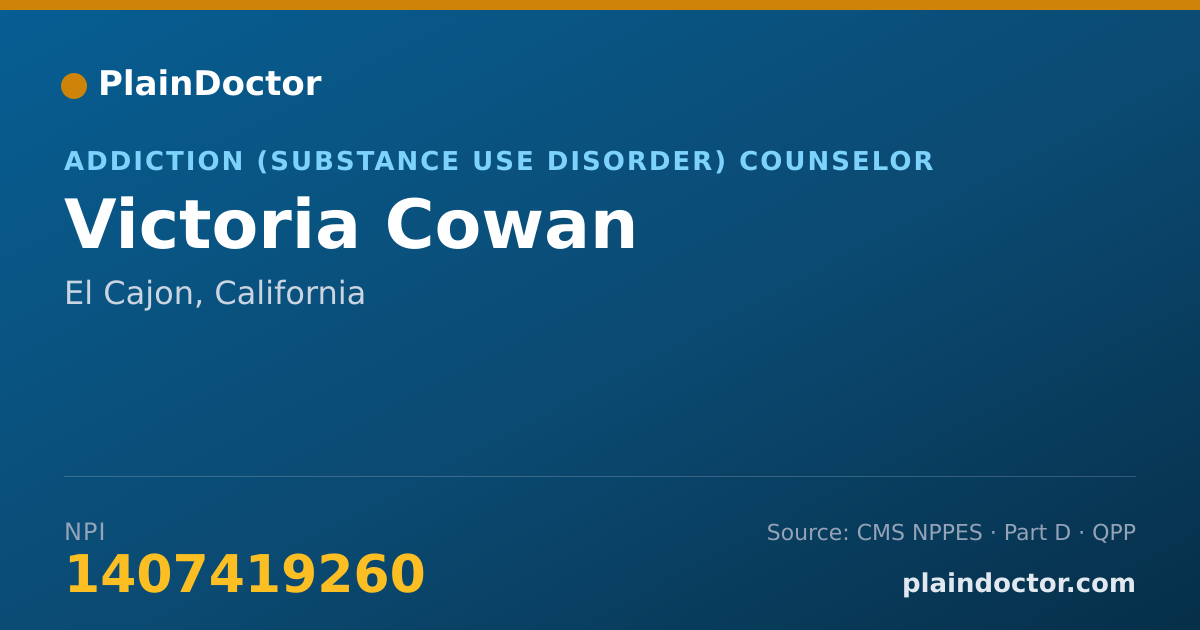 Shareable card for Victoria Cowan - Addiction (Substance Use Disorder) Counselor, El Cajon, CA