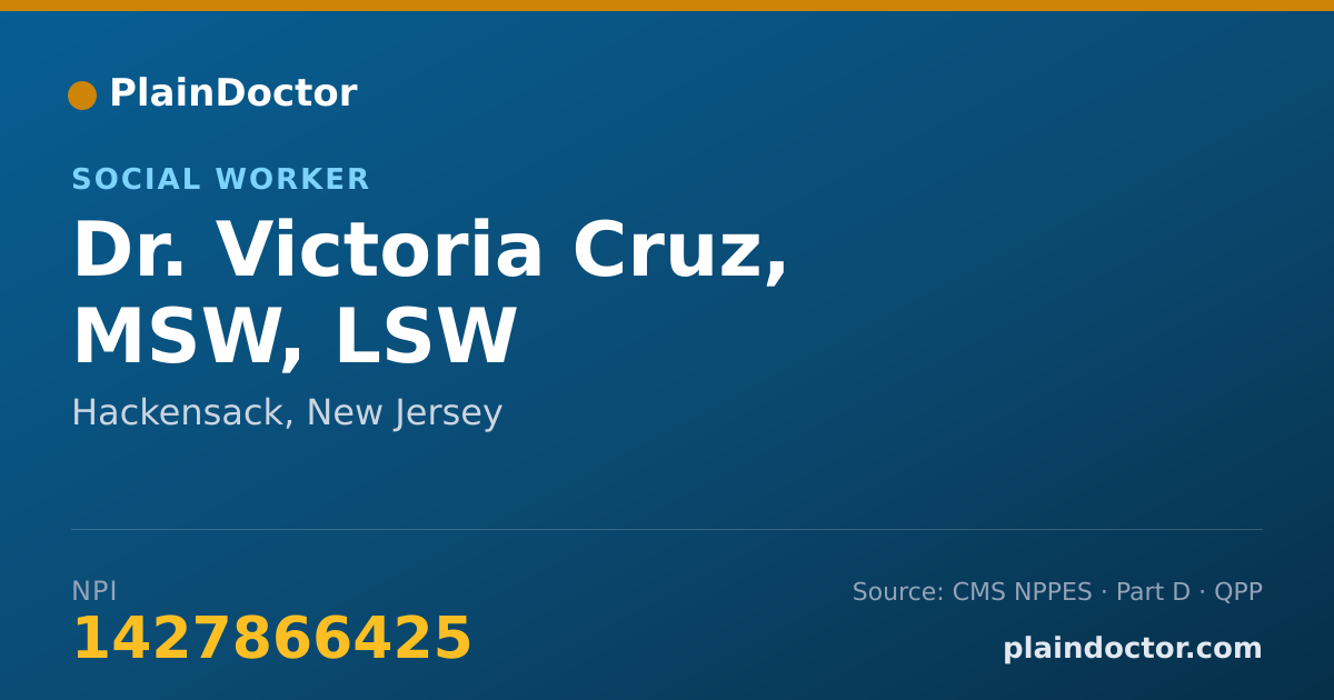 Shareable card for Victoria Cruz, MSW, LSW - Social Worker, Hackensack, NJ