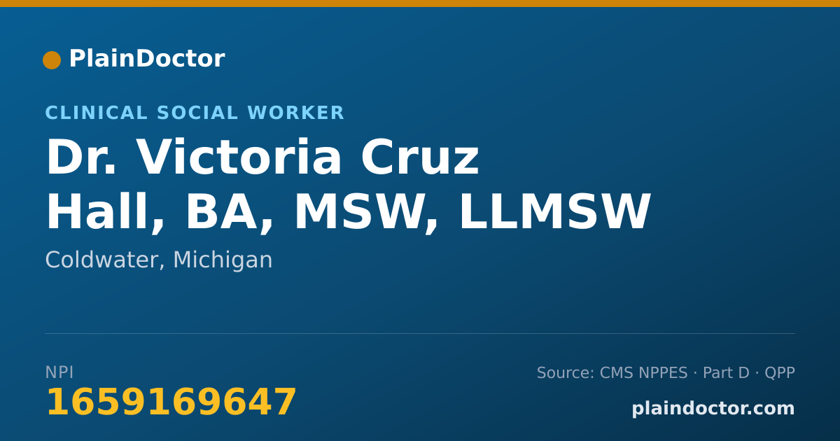 Shareable card for Victoria Cruz Hall, BA, MSW, LLMSW - Clinical Social Worker, Coldwater, MI