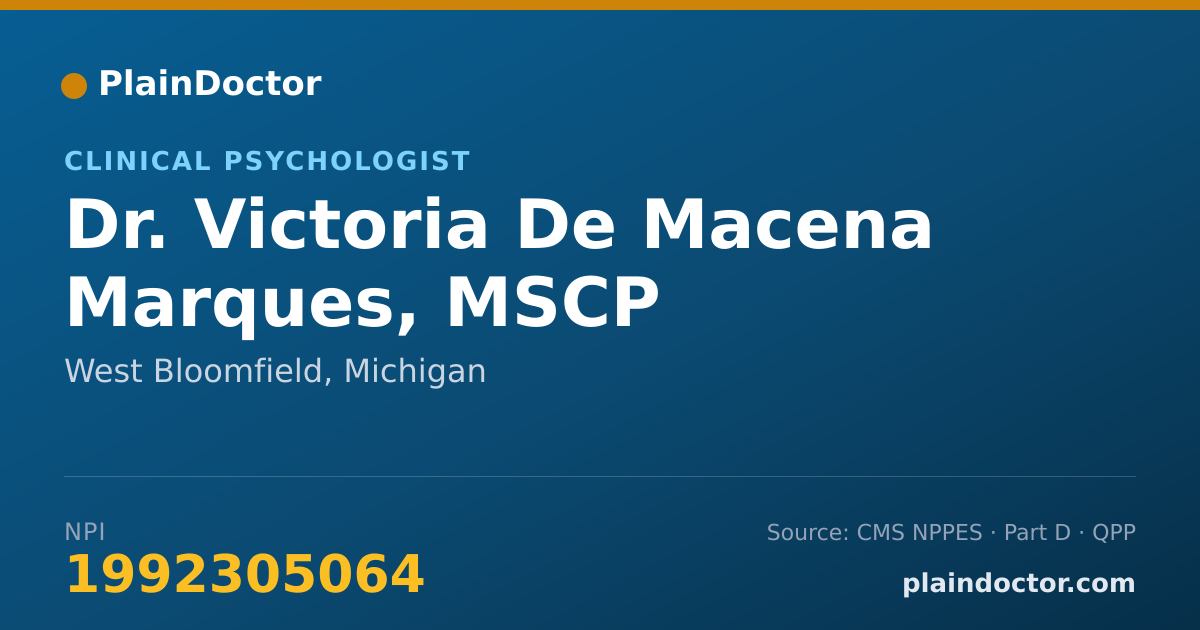 Shareable card for Victoria De Macena Marques, MSCP - Clinical Psychologist, West Bloomfield, MI