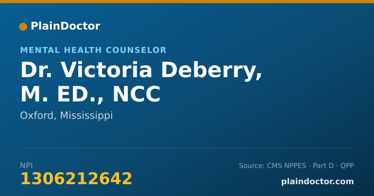 Shareable card for Victoria Deberry, M. ED., NCC - Mental Health Counselor, Oxford, MS