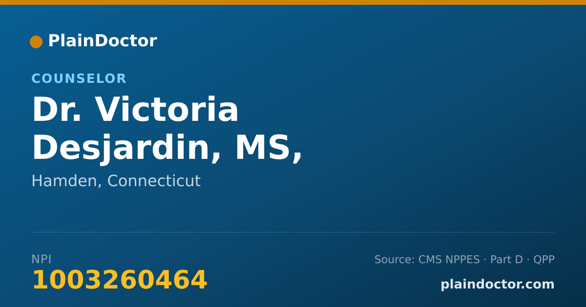 Shareable card for Victoria Desjardin, MS, BCBA/LBA - Counselor, Hamden, CT