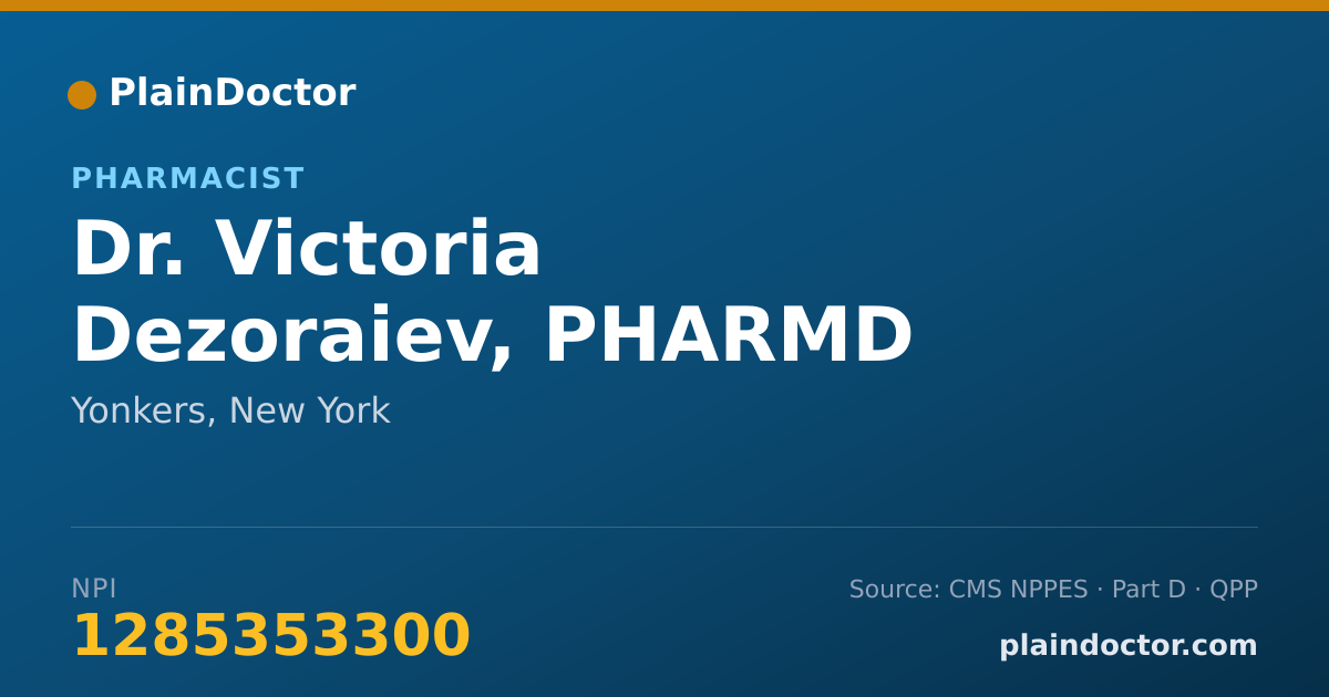Shareable card for Victoria Dezoraiev, PHARMD - Pharmacist, Yonkers, NY