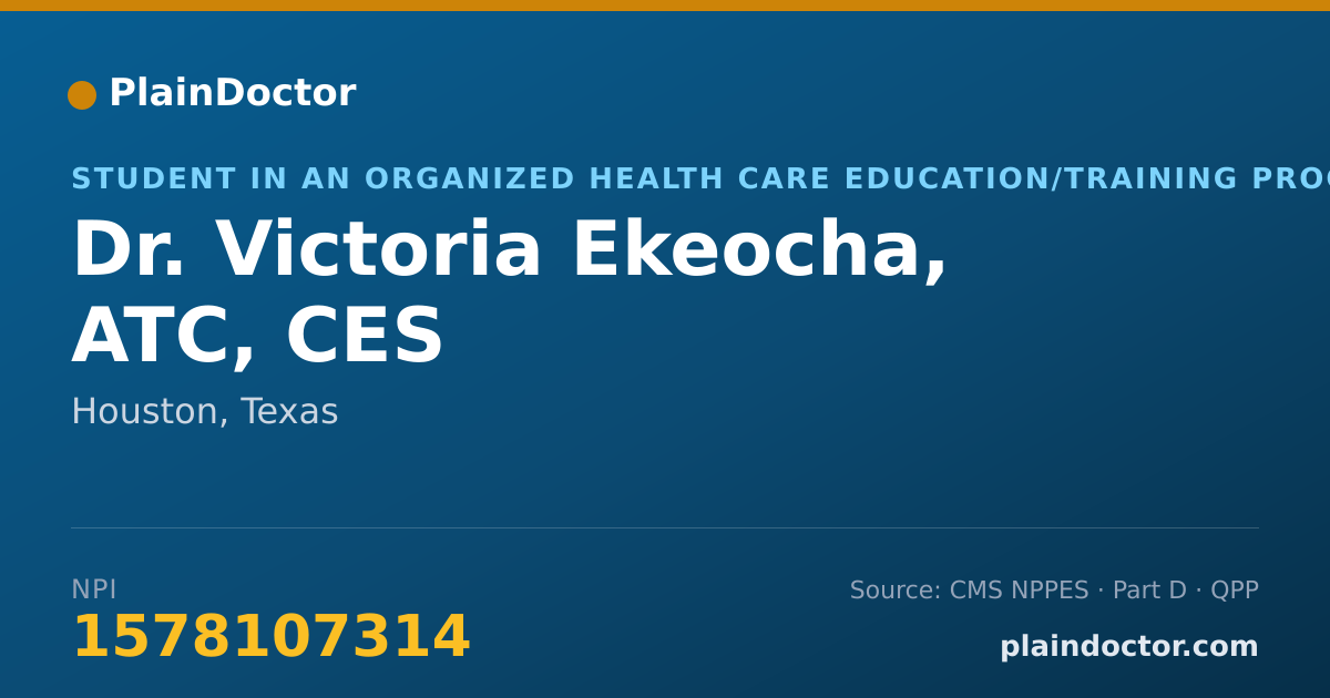 Shareable card for Victoria Ekeocha, ATC, CES - Student in an Organized Health Care Education/Training Program, Houston, TX