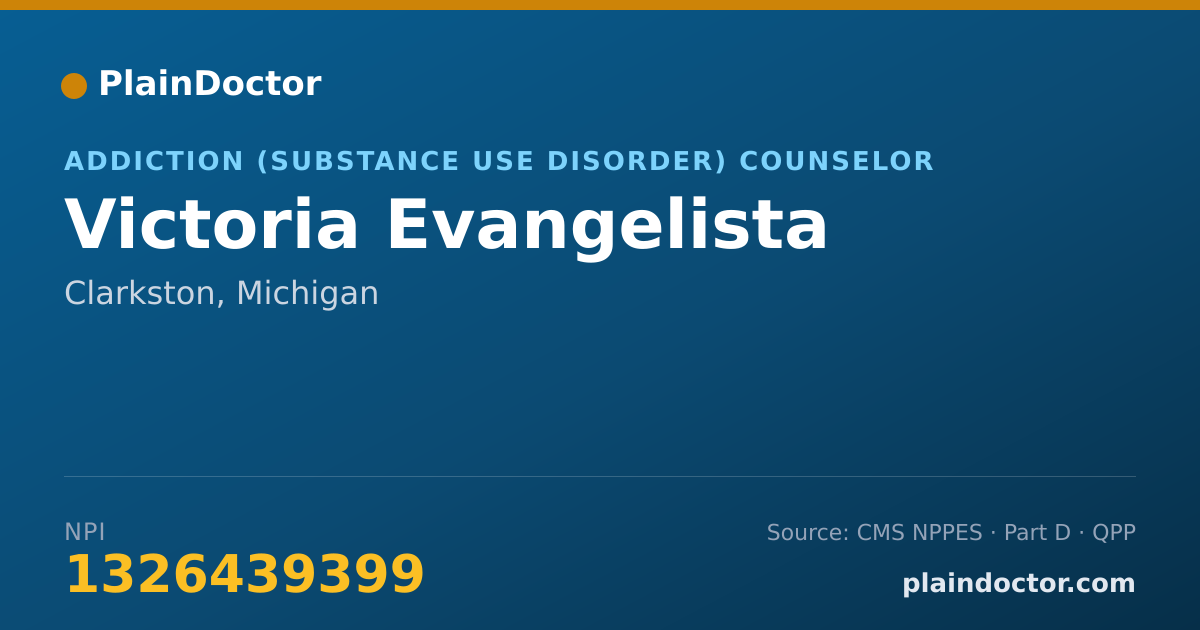 Shareable card for Victoria Evangelista - Addiction (Substance Use Disorder) Counselor, Clarkston, MI