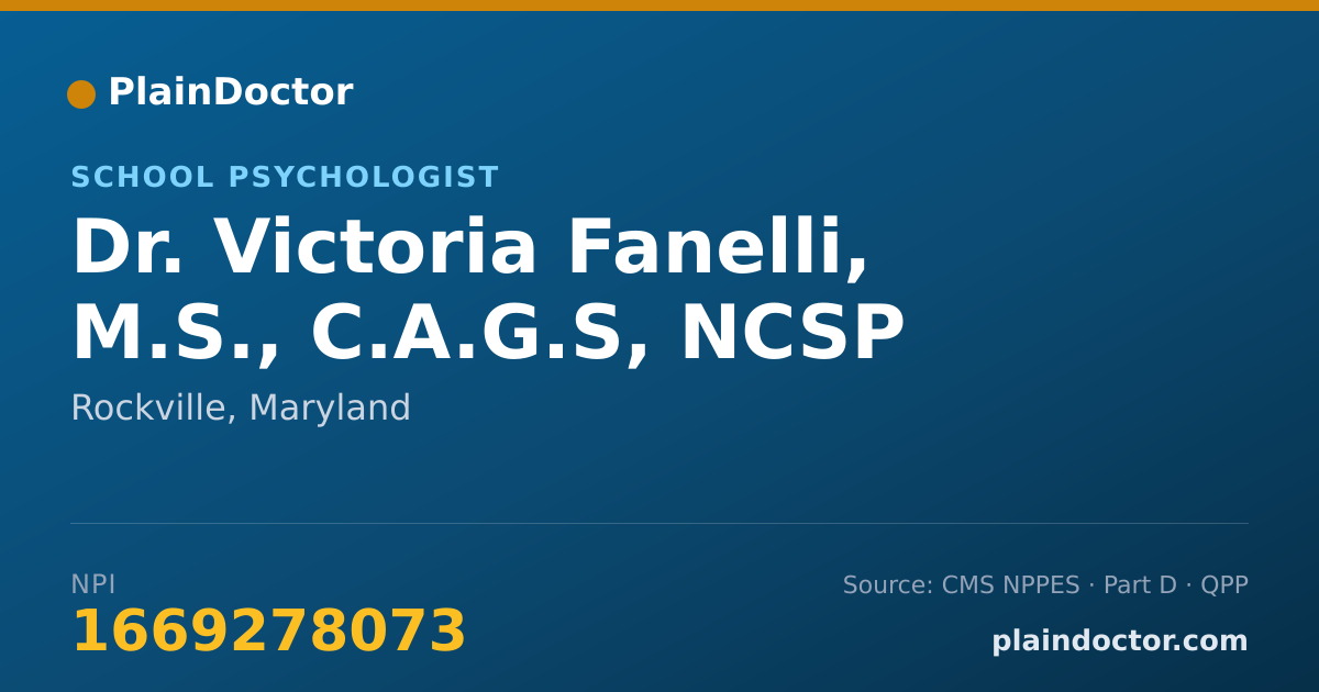 Shareable card for Victoria Fanelli, M.S., C.A.G.S, NCSP - School Psychologist, Rockville, MD