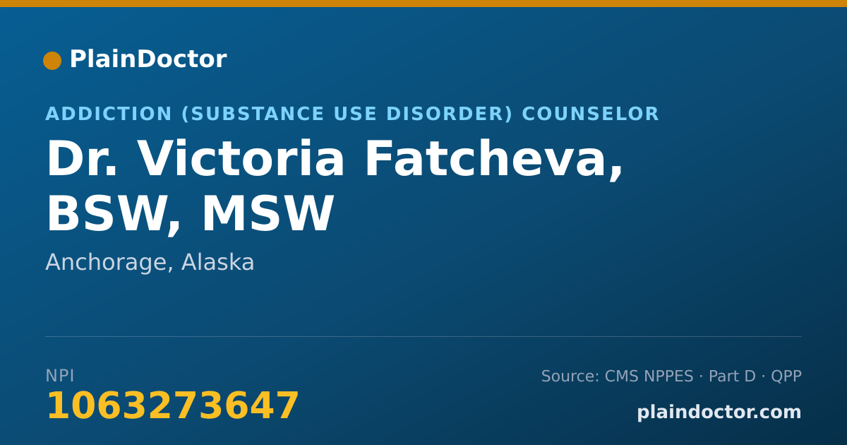 Shareable card for Victoria Fatcheva, BSW, MSW - Addiction (Substance Use Disorder) Counselor, Anchorage, AK