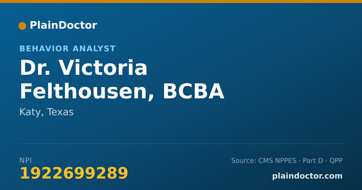 Shareable card for Victoria Felthousen, BCBA - Behavior Analyst, Katy, TX