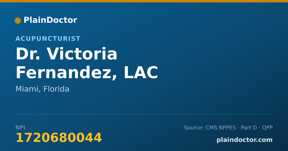 Shareable card for Victoria Fernandez, LAC - Acupuncturist, Miami, FL