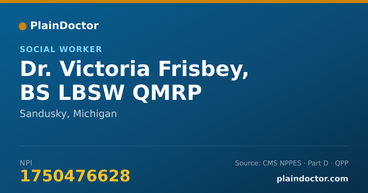 Shareable card for Victoria Frisbey, BS LBSW  QMRP - Social Worker, Sandusky, MI