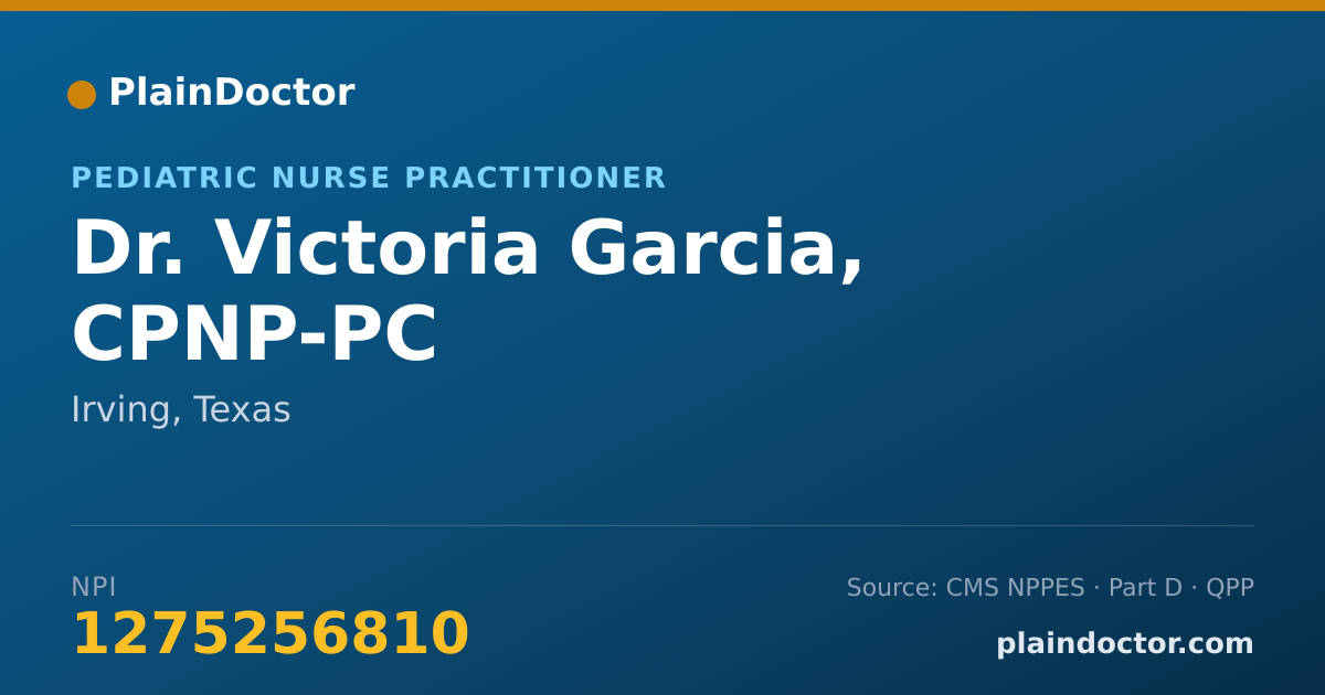 Shareable card for Victoria Garcia, CPNP-PC - Pediatric Nurse Practitioner, Irving, TX
