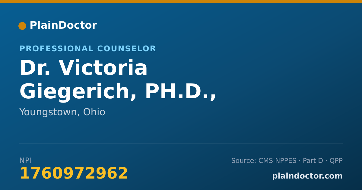 Shareable card for Victoria Giegerich, PH.D., LPCC, LICDC - Professional Counselor, Youngstown, OH