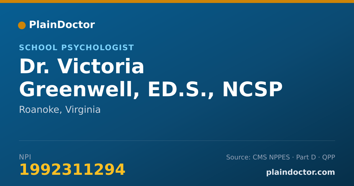 Shareable card for Victoria Greenwell, ED.S., NCSP - School Psychologist, Roanoke, VA