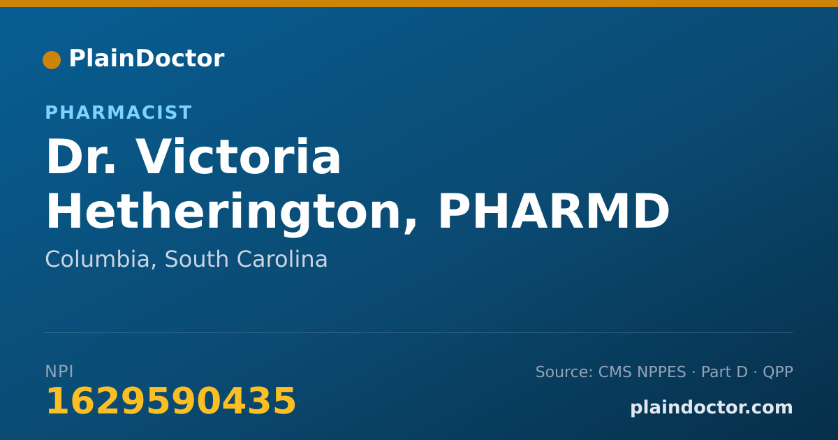 Shareable card for Victoria Hetherington, PHARMD - Pharmacist, Columbia, SC