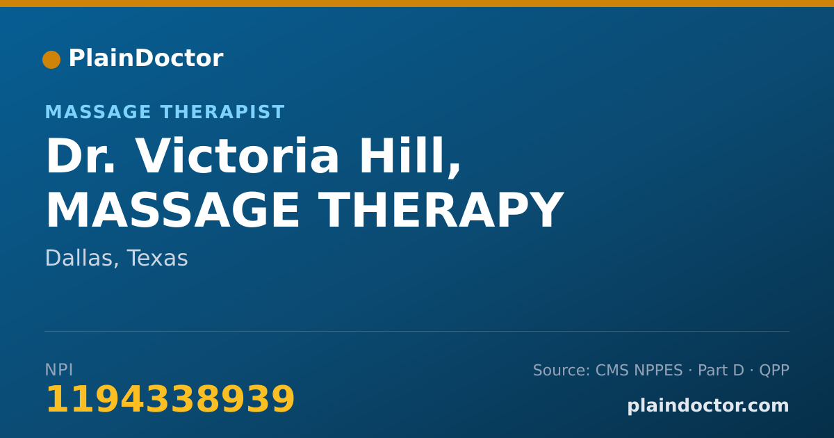 Shareable card for Victoria Hill, MASSAGE THERAPY - Massage Therapist, Dallas, TX