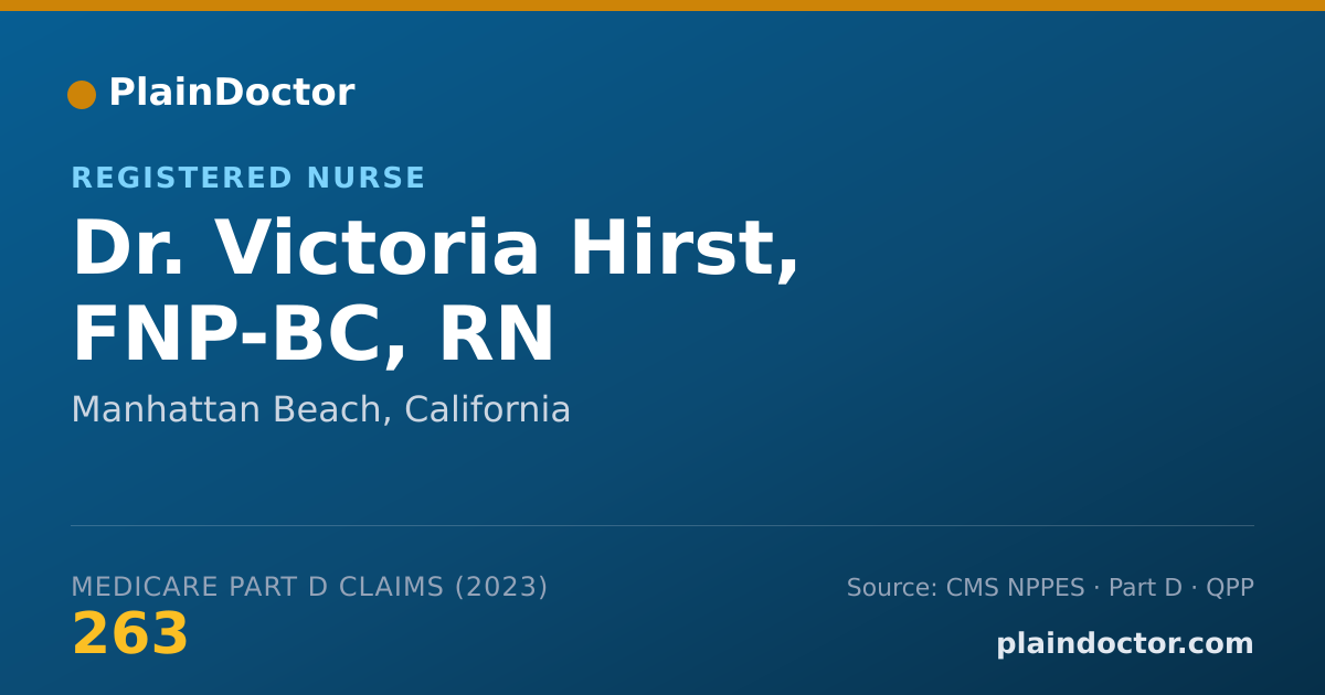 Shareable card for Victoria Hirst, FNP-BC, RN - Registered Nurse, Manhattan Beach, CA