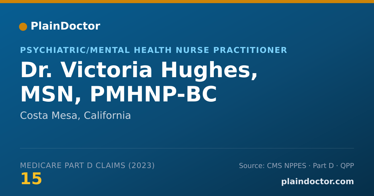 Shareable card for Victoria Hughes, MSN, PMHNP-BC - Psychiatric/Mental Health Nurse Practitioner, Costa Mesa, CA