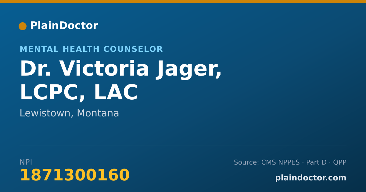Shareable card for Victoria Jager, LCPC, LAC - Mental Health Counselor, Lewistown, MT