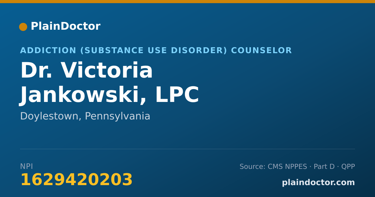 Shareable card for Victoria Jankowski, LPC - Addiction (Substance Use Disorder) Counselor, Doylestown, PA