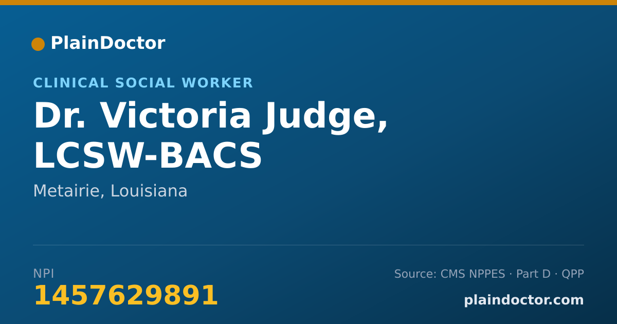 Shareable card for Victoria Judge, LCSW-BACS - Clinical Social Worker, Metairie, LA