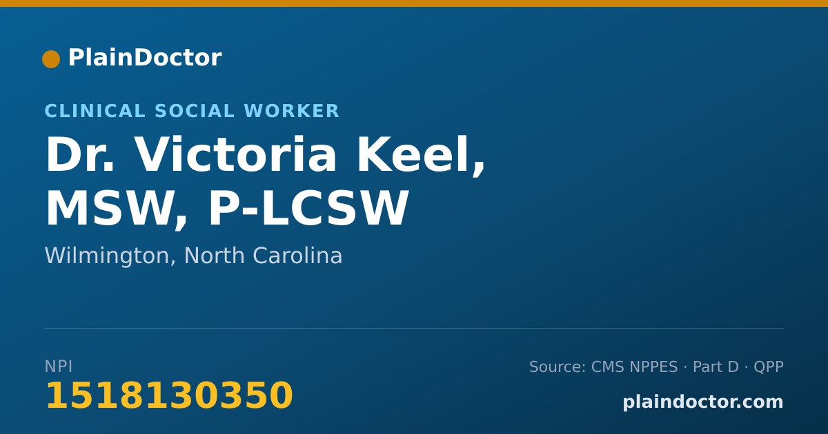 Shareable card for Victoria Keel, MSW, P-LCSW - Clinical Social Worker, Wilmington, NC