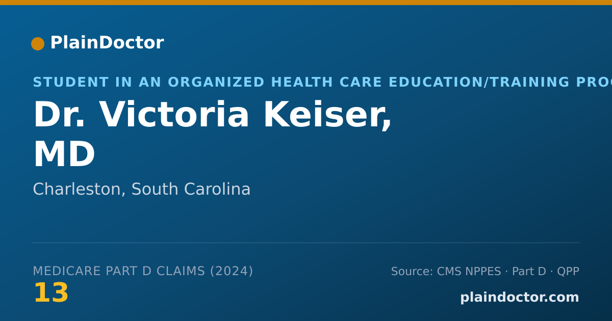 Shareable card for Victoria Keiser, MD - Student in an Organized Health Care Education/Training Program, Charleston, SC