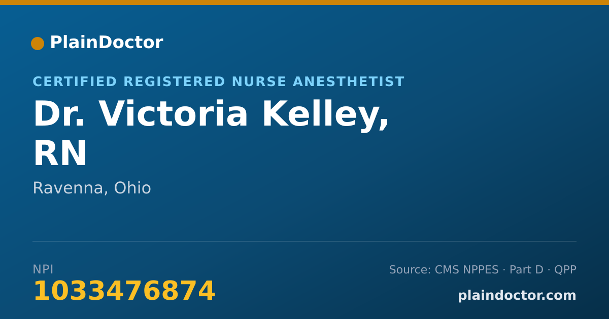 Shareable card for Victoria Kelley, RN - Certified Registered Nurse Anesthetist, Ravenna, OH