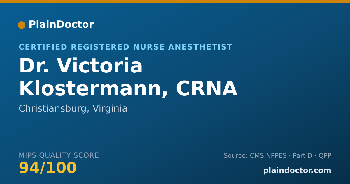 Shareable card for Victoria Klostermann, CRNA - Certified Registered Nurse Anesthetist, Christiansburg, VA