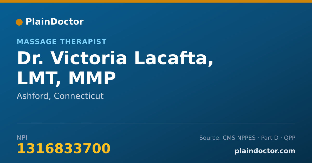 Shareable card for Victoria Lacafta, LMT, MMP - Massage Therapist, Ashford, CT