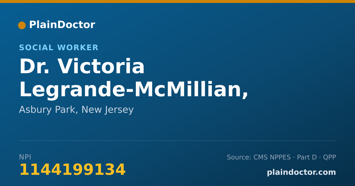Shareable card for Victoria Legrande-McMillian, LSW - Social Worker, Asbury Park, NJ
