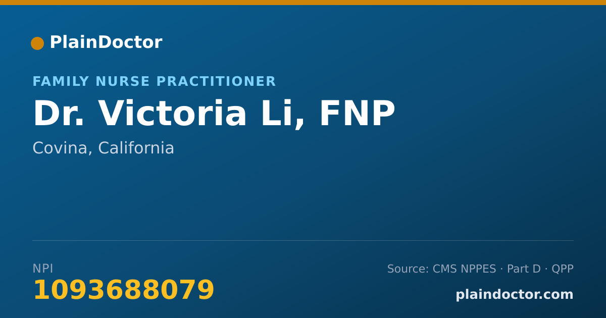 Shareable card for Victoria Li, FNP - Family Nurse Practitioner, Covina, CA