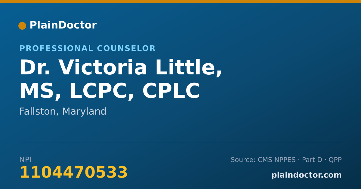 Shareable card for Victoria Little, MS, LCPC, CPLC - Professional Counselor, Fallston, MD