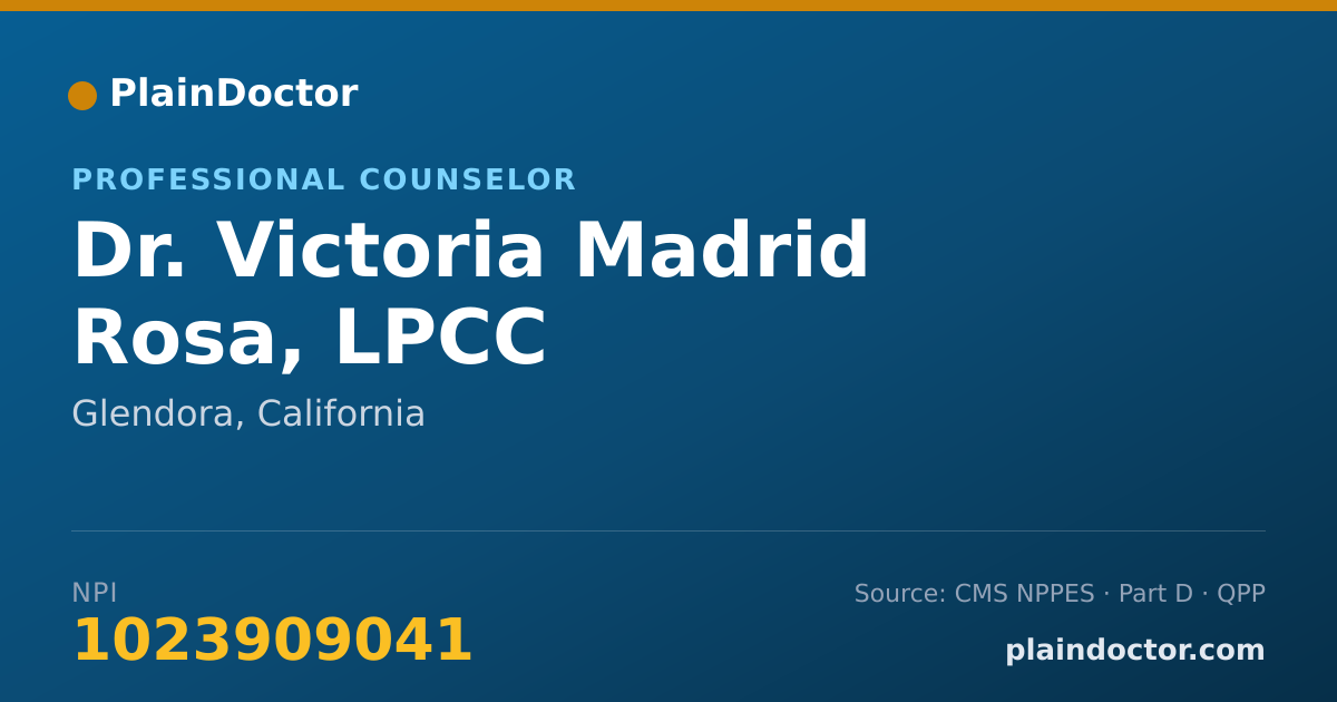 Shareable card for Victoria Madrid Rosa, LPCC - Professional Counselor, Glendora, CA