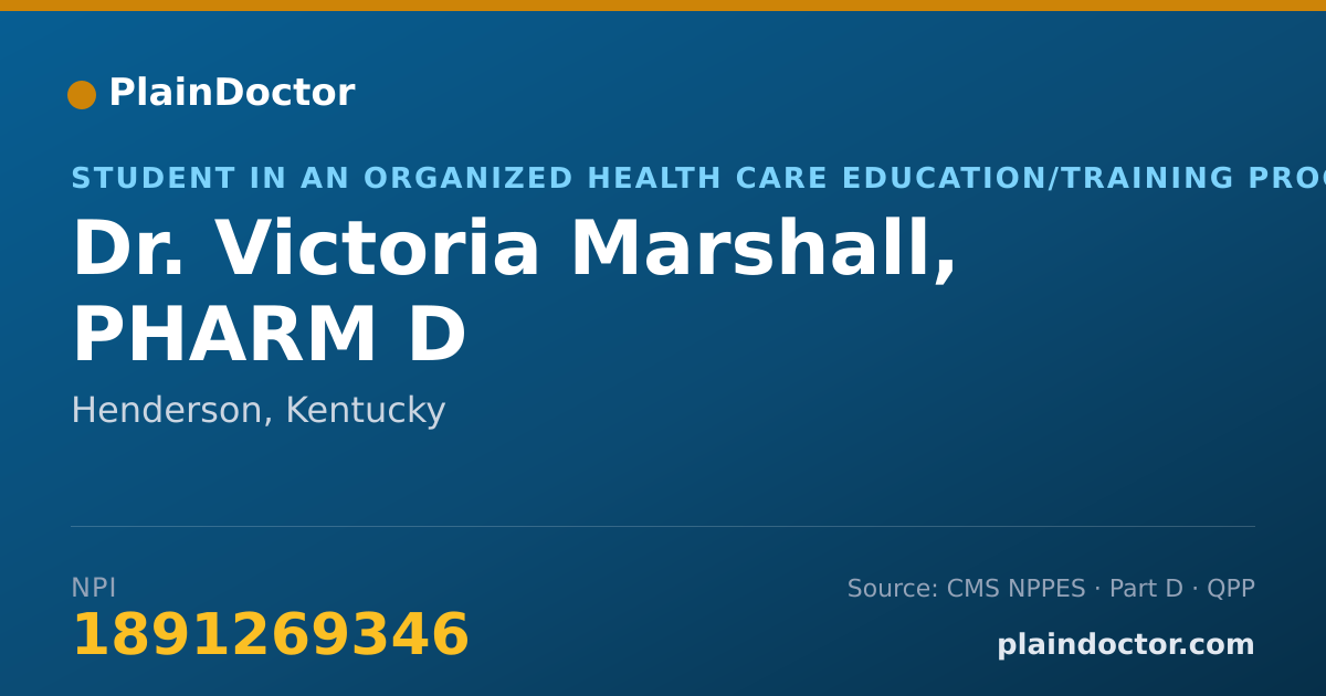 Shareable card for Victoria Marshall, PHARM D - Student in an Organized Health Care Education/Training Program, Henderson, KY