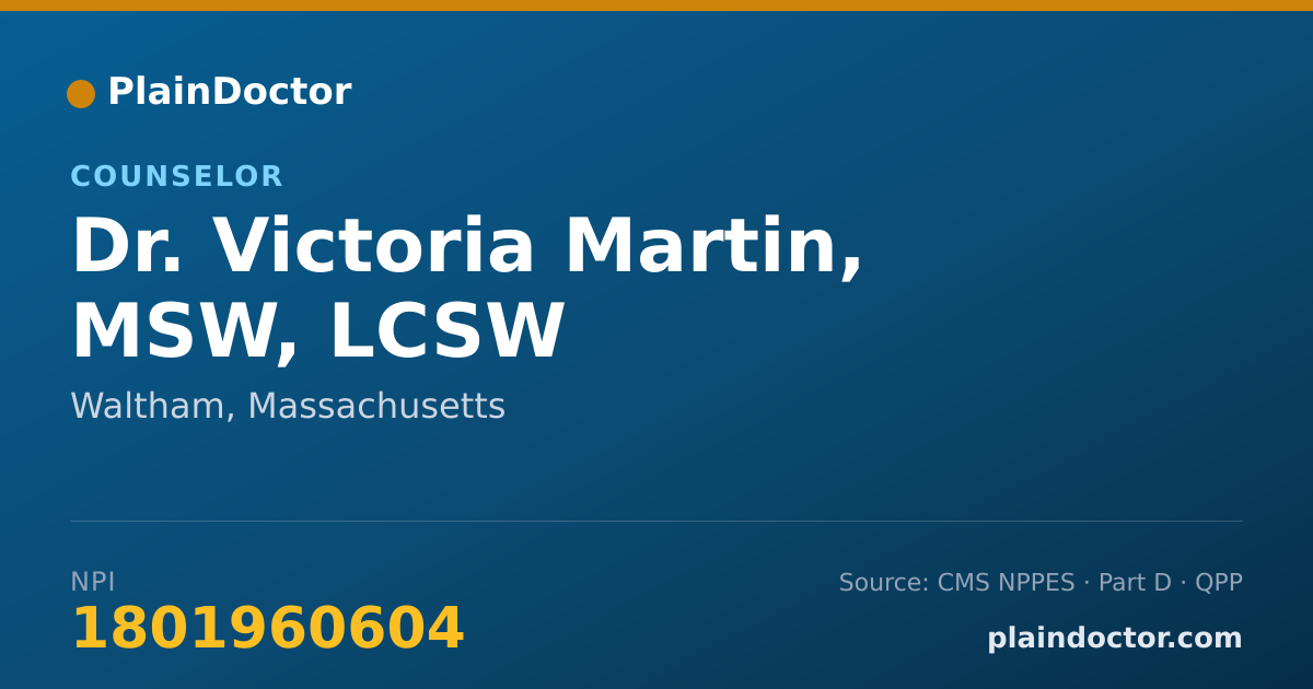 Shareable card for Victoria Martin, MSW, LCSW - Counselor, Waltham, MA