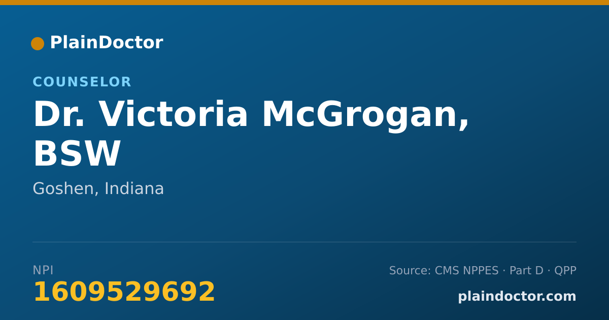 Shareable card for Victoria McGrogan, BSW - Counselor, Goshen, IN