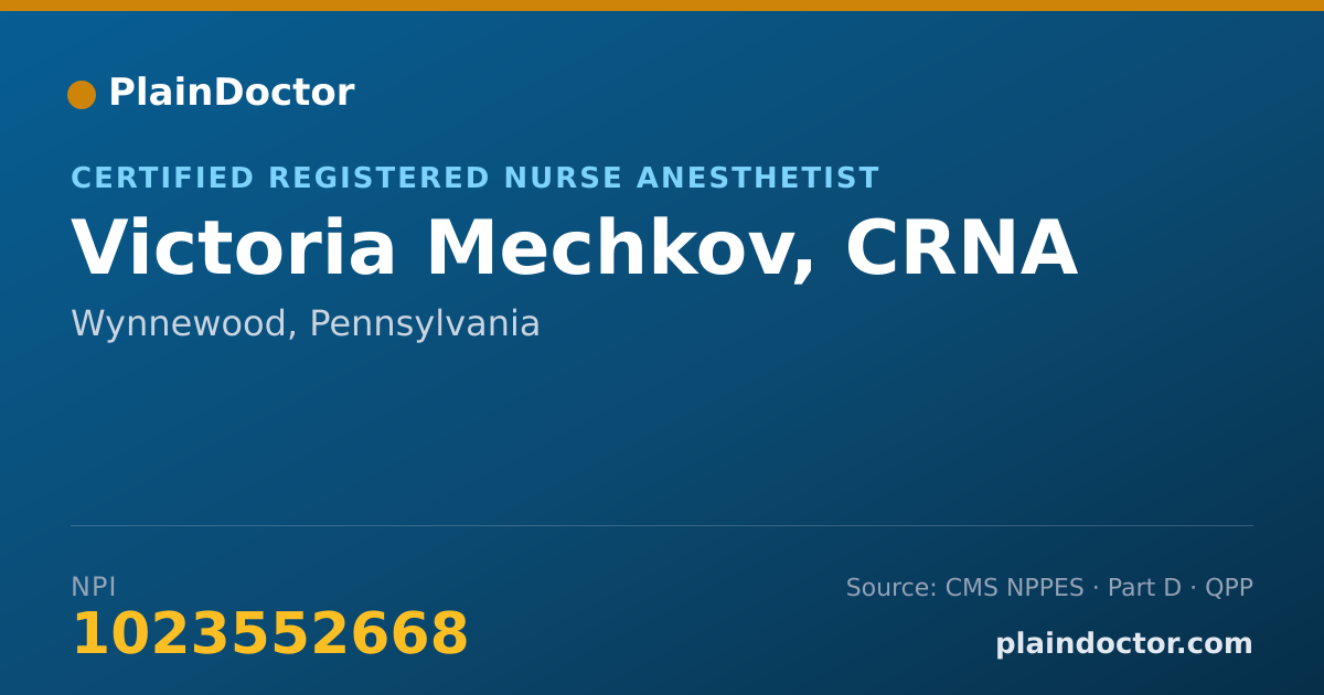 Shareable card for Victoria Mechkov, CRNA - Certified Registered Nurse Anesthetist, Wynnewood, PA