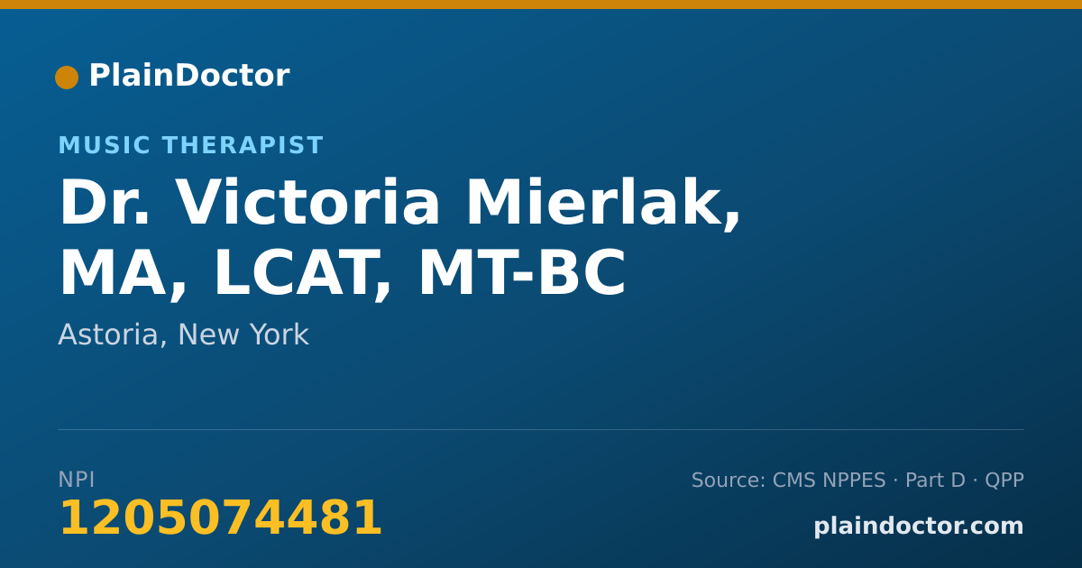Shareable card for Victoria Mierlak, MA, LCAT, MT-BC - Music Therapist, Astoria, NY