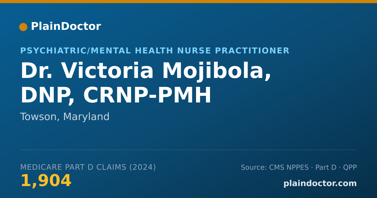 Shareable card for Victoria Mojibola, DNP, CRNP-PMH - Psychiatric/Mental Health Nurse Practitioner, Towson, MD