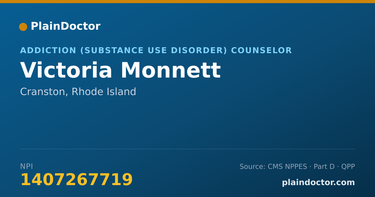 Shareable card for Victoria Monnett - Addiction (Substance Use Disorder) Counselor, Cranston, RI