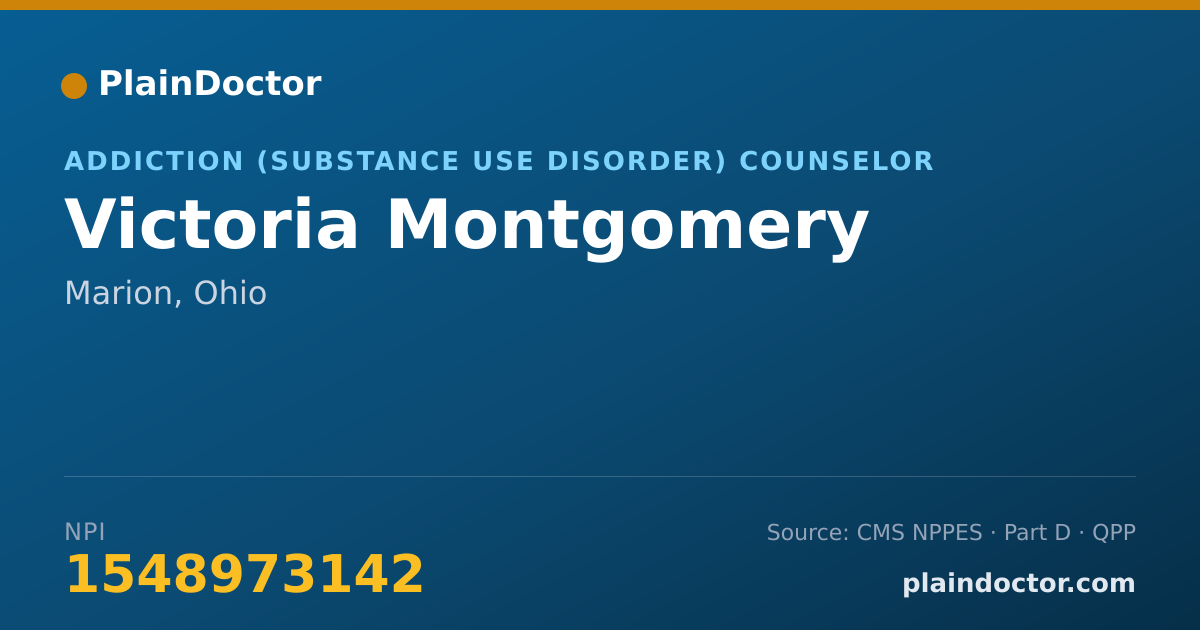 Shareable card for Victoria Montgomery - Addiction (Substance Use Disorder) Counselor, Marion, OH