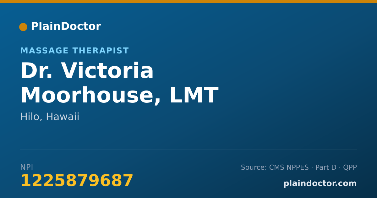 Shareable card for Victoria Moorhouse, LMT - Massage Therapist, Hilo, HI