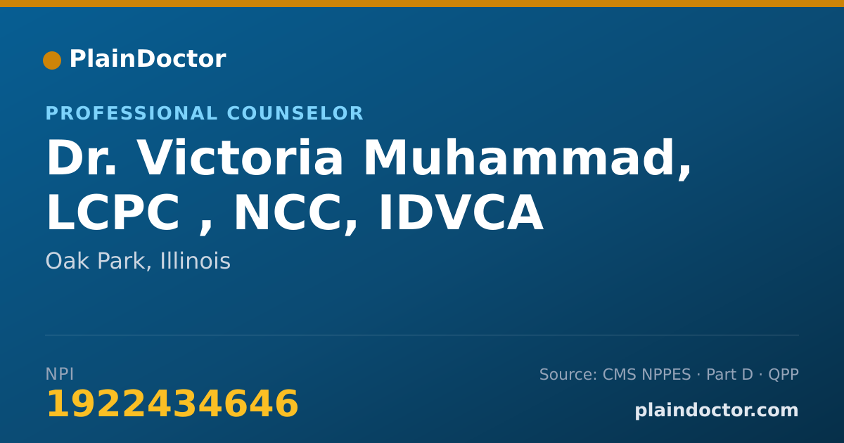 Shareable card for Victoria Muhammad, LCPC , NCC, IDVCA - Professional Counselor, Oak Park, IL