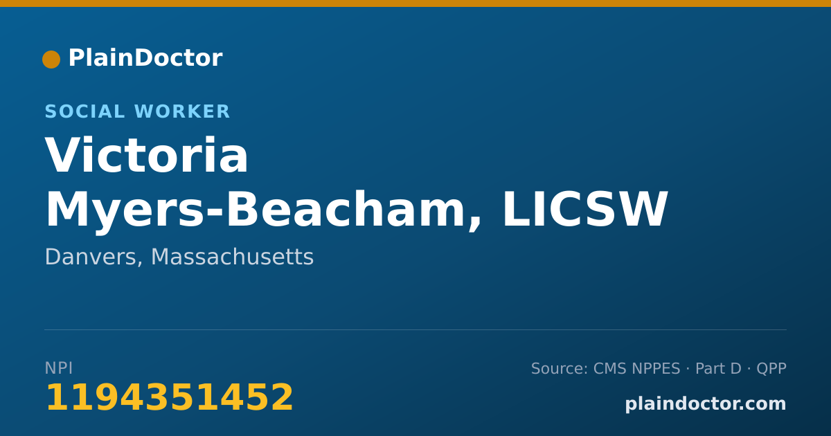 Shareable card for Victoria Myers-Beacham, LICSW - Social Worker, Danvers, MA