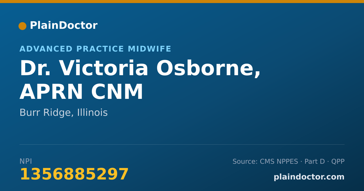 Shareable card for Victoria Osborne, APRN CNM - Advanced Practice Midwife, Burr Ridge, IL