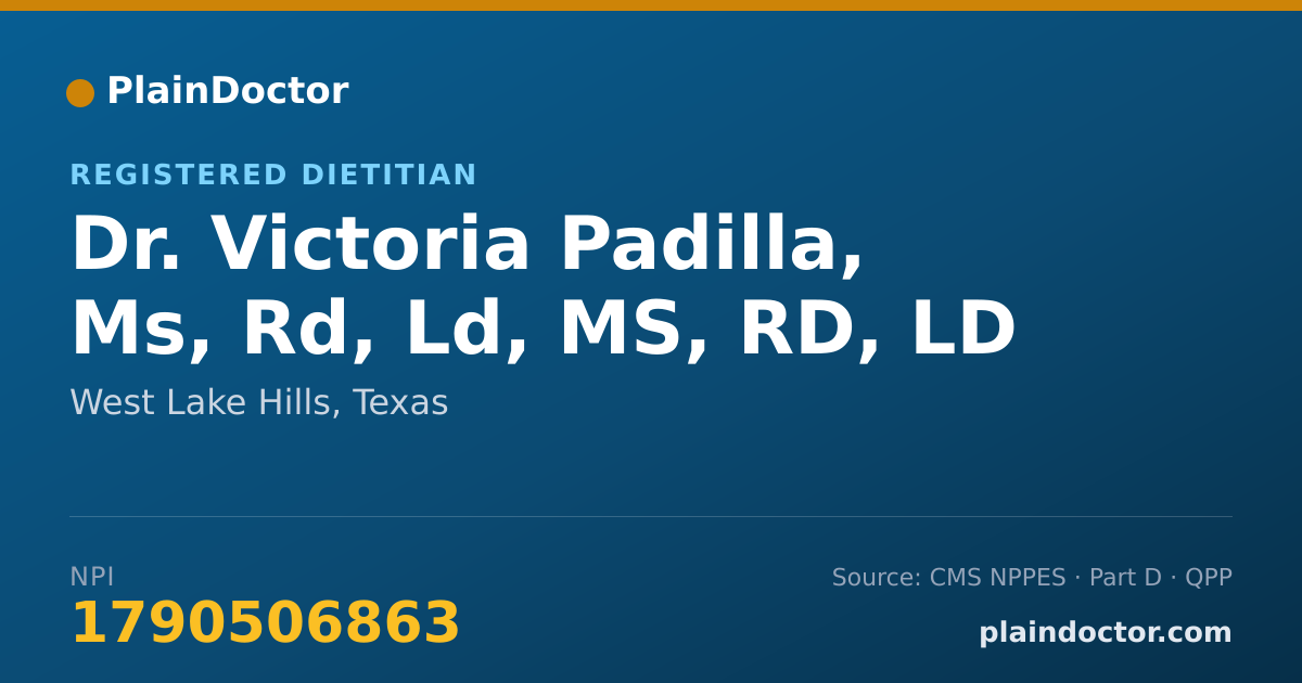 Shareable card for Victoria Padilla, Ms, Rd, Ld, MS, RD, LD - Registered Dietitian, West Lake Hills, TX