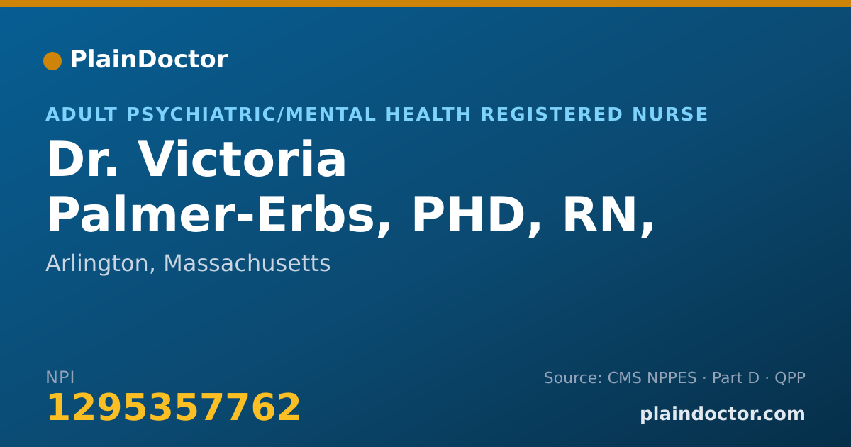 Shareable card for Victoria Palmer-Erbs, PHD, RN, PMHCNS-BC - Adult Psychiatric/Mental Health Registered Nurse, Arlington, MA
