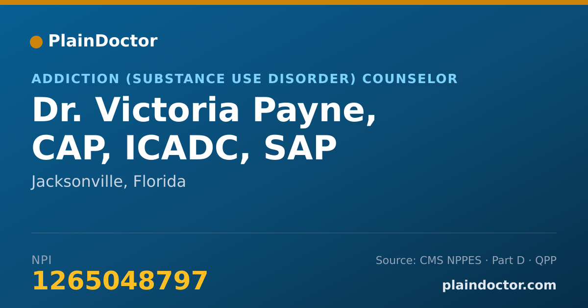 Shareable card for Victoria Payne, CAP, ICADC, SAP - Addiction (Substance Use Disorder) Counselor, Jacksonville, FL