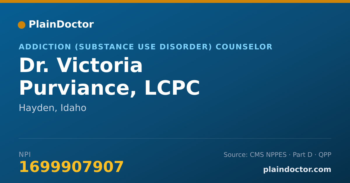 Shareable card for Victoria Purviance, LCPC - Addiction (Substance Use Disorder) Counselor, Hayden, ID
